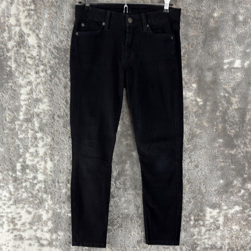 7 For All Mankind Sz 25 Skinny Tapered Leg Dark Denim Jeans Pants Black Stretch